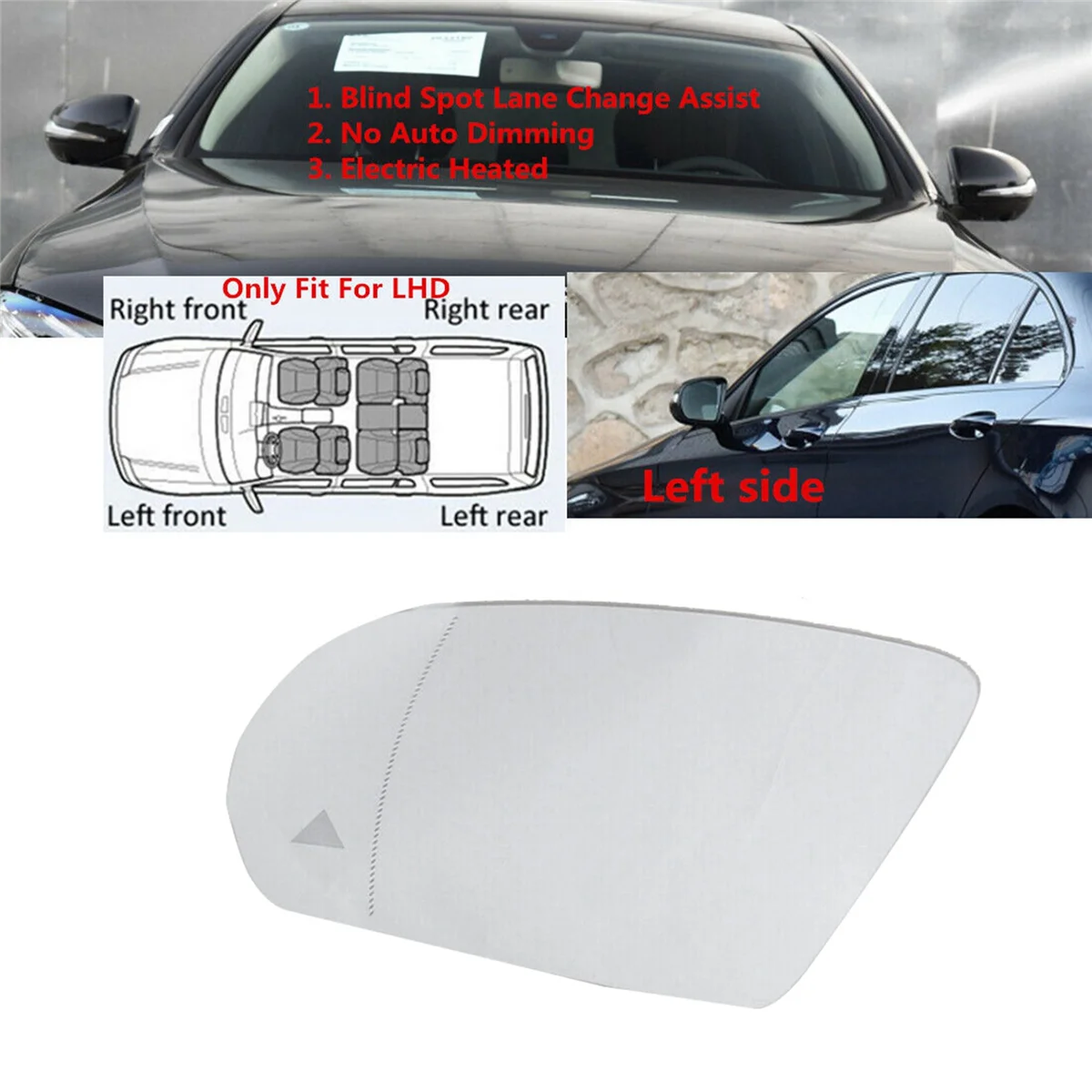 

3X Left Side Wing Rearview Mirror Glass Blind Spot Heated for Mercedes-Benz C,E,S,GLC Class W205 W222 W213 2013-2021