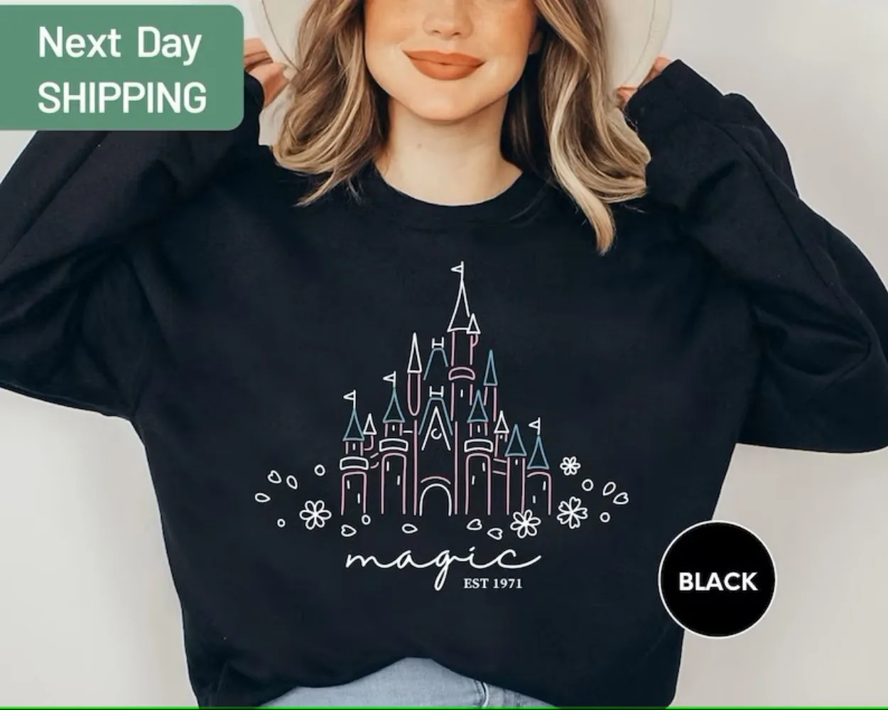 

Magical Castle Sweatshirt Tee Humorous Funny Cute Sweet Cartoon Shirts For Family Unisex Sweetheart Pullover Trendy Crewneck Top