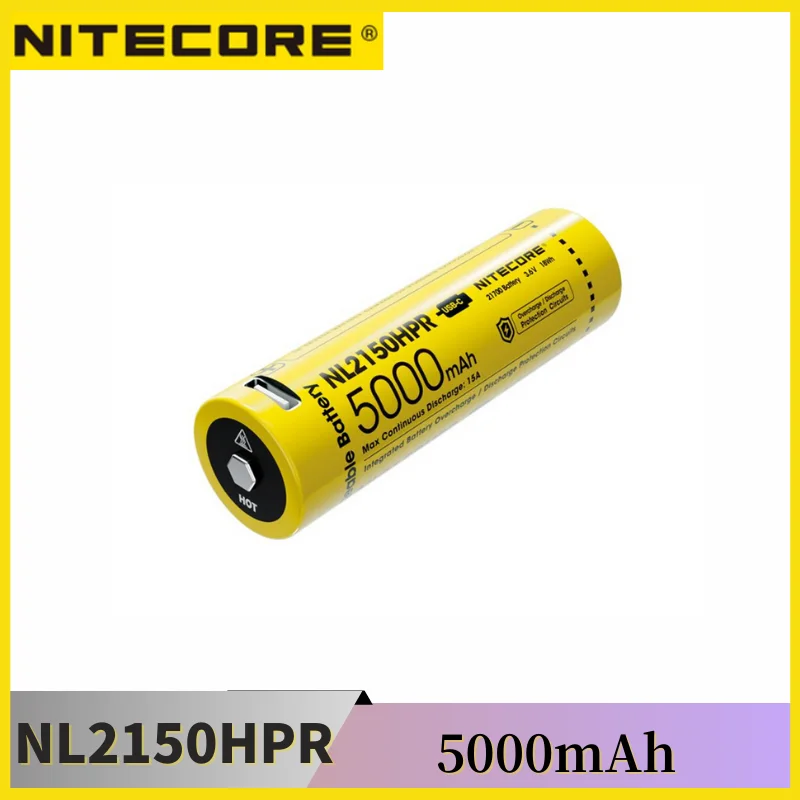 

Nitecore NL2150HPR 21700 5000mAh 3.6V High Drain Protected Li-ion Rechargeable Button Top Battery Built-In USB-C Charging Port