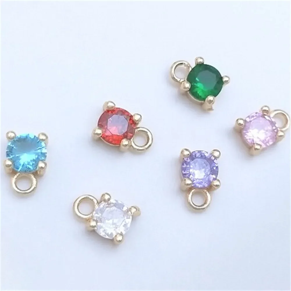 

14K Gold Four Claw Inlaid Circular Colored Zircon Pendant DIY Handmade Bracelet Earring Jewelry Small Charm Pendant K445