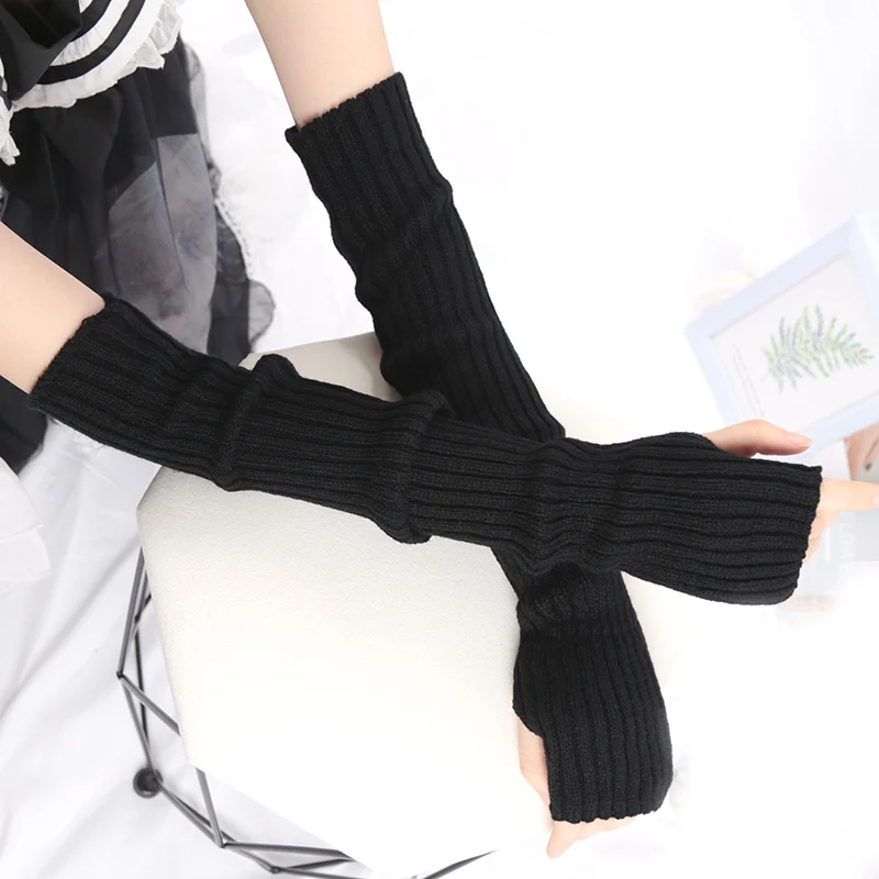 

Women's Knitted Long Fingerless Gloves Women Mittens Winter Arm Warmer Arm Sleeve Fashion Soft Girls Clothes Punk Gothic Gloves