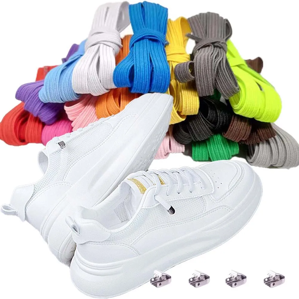 

1Pair No Tie ShoeLaces Quick Safety Press Buckle Flat Elastic Shoelace Outdoor Leisure Sneakers for Kids Adult Men and Women's