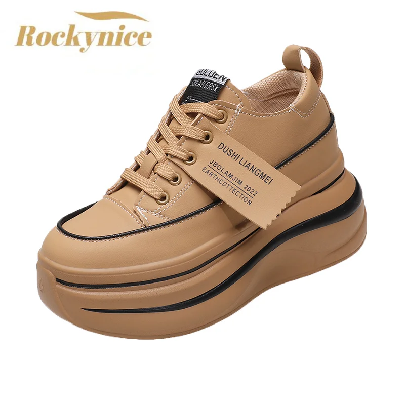 

Women High Platform Sneakers New Autumn Leather Shoes Breathable Tennis Female Vulcanized Shoes Woman Spring Chunky Sneakers 7CM