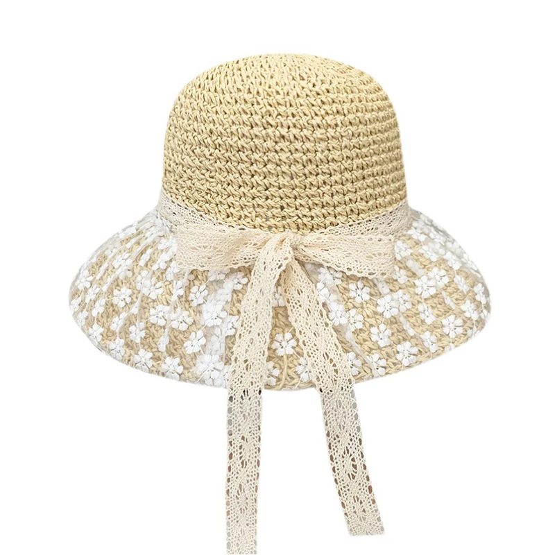 

Hat Women Summer Straw Panama Lace Ribbon Sunshine Protection Beach Accessory Big Brim Breathable Cap For Holiday Outdoor