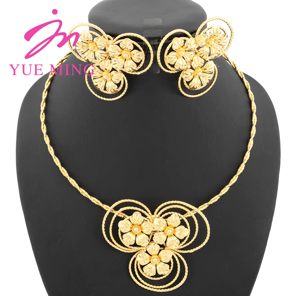 

YM 18K Gold Plated Jewelry Set for Women Nigerian Party Bridal Wedding Necklace Luxury Dubai Bowknot Earrings Jewelry Gifts
