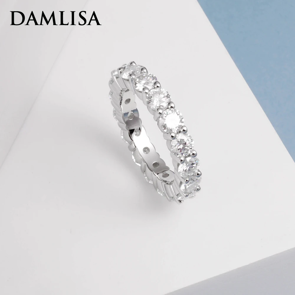 

DAMLISA 4mm 0.3ct D Color Moissanite Wedding Band Ring 925 Sterling Silver Engagement Eternity Band Rings For Women Fine Jewelry