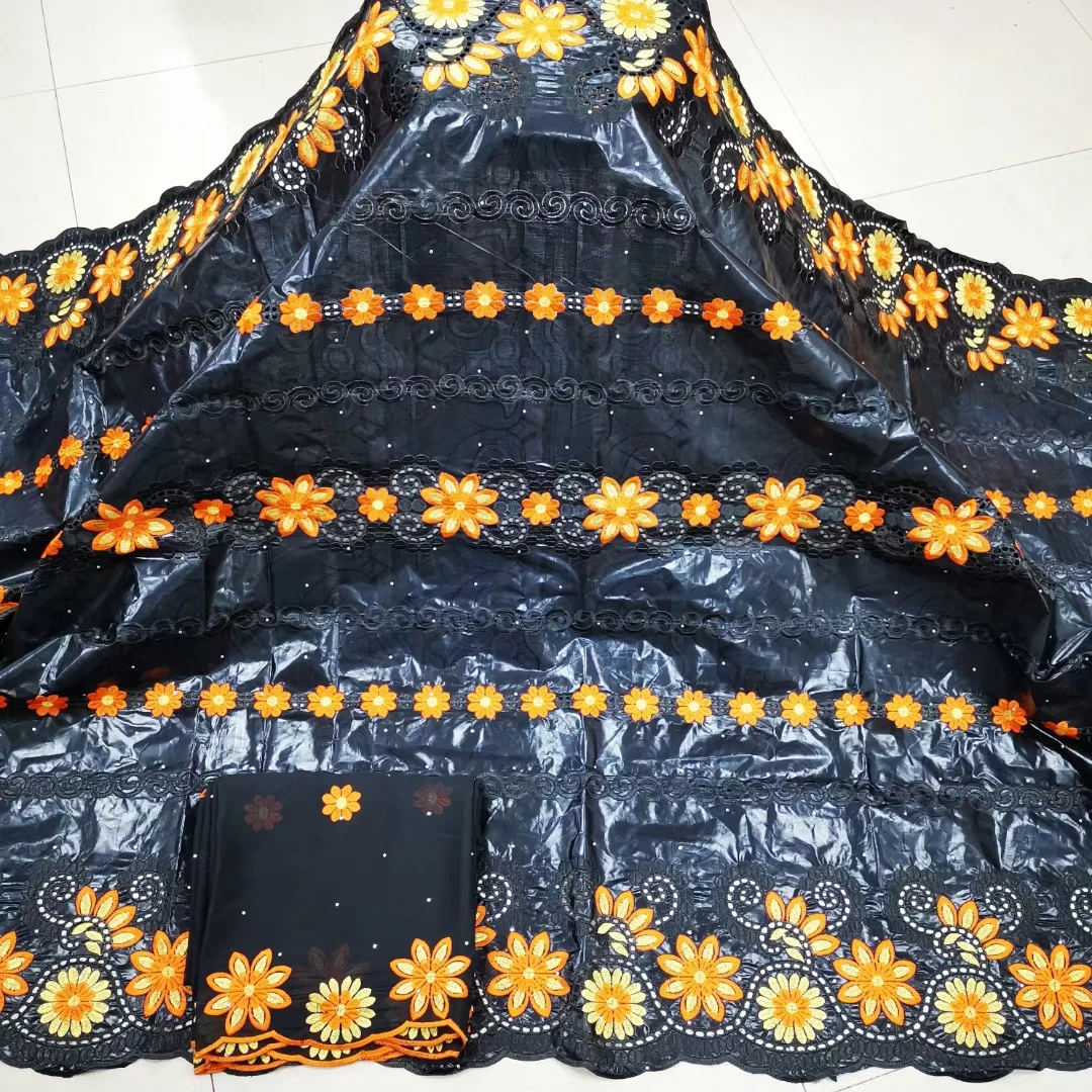 

New arrival black african Bazin riche fabric with stones African embroidery lace Nigerian bazin riche dress material KYC22104