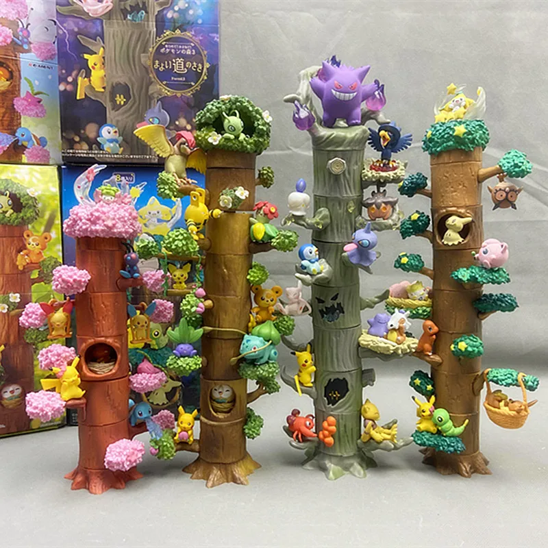 

Pokemon Dolls Pikachu Bulbasaur Jirachi Gengar Forest Stump Scene Action Figure Model Ornament Kids Gift Toy