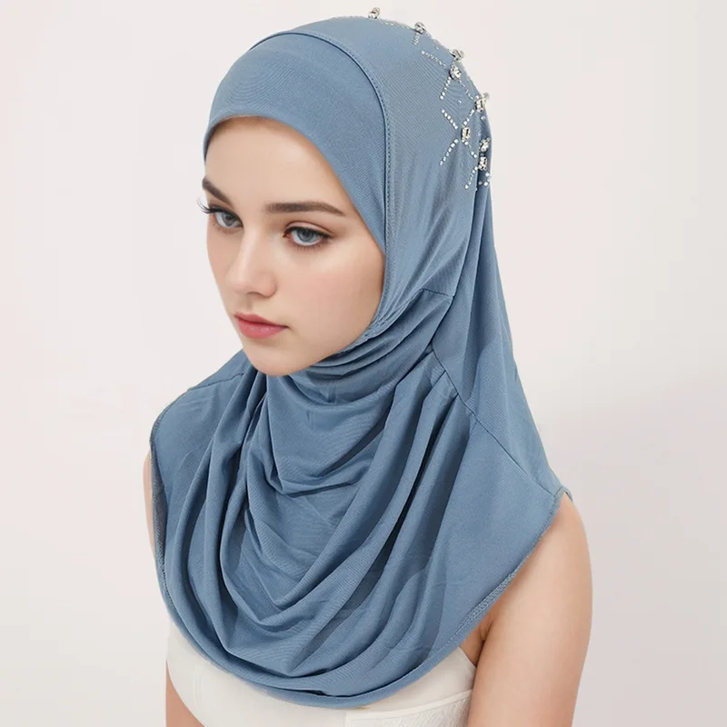 

New One Piece Amira Women Muslim Diamonds Hijab Islamic Headscarf Turban Instant Scarf Pull On Shawl Wrap Niqab Nikab Khimar Cap