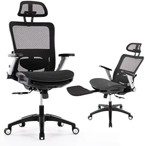 

Mesh Office Chair with Footrest, High Back Computer Executive Desk Chair with Headrest and 4D Flip-up Armrests, Adjustable Tilt