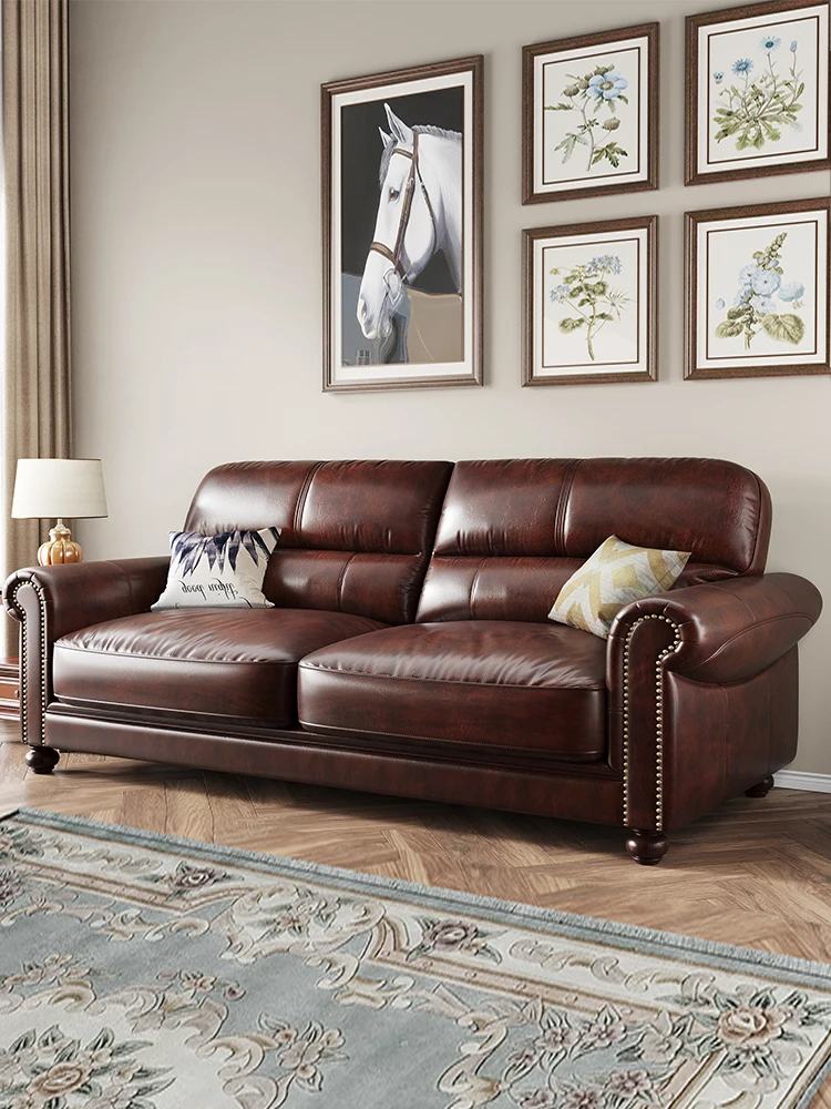 American retro all solid wood leather sofa top layer cowhide 123 combination Jane American country style living room furniture
American retro all solid wood leather sofa top layer cowhide 123 combination Jane American country style living room furniture