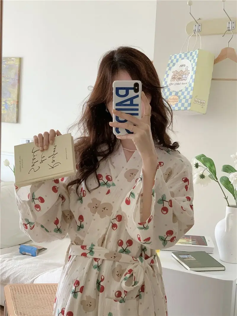 Women's Pajamas Home Clothes Night Dress Robe Long Sleeve Korea Woman Summer Offer Sleepwear Sexy Korean Attractive Nightwear Women's Pajamas Home Clothes Night Dress Robe Long Sleeve Korea Woman Summer Offer Sleepwear Sexy Korean Attractive Nightwear