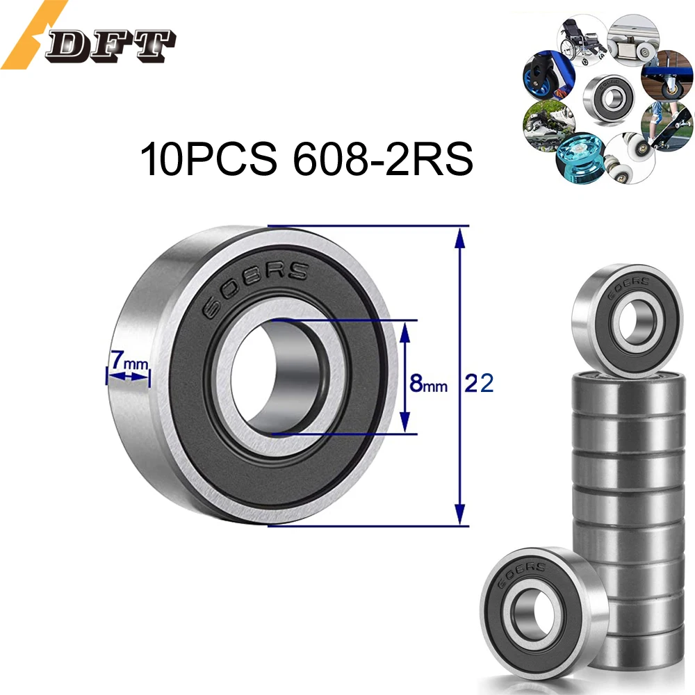 10/20 Pack 608-2RS Ball Bearing - Double Rubber Sealed Shielded Miniature Deep Groove 608rs Bearings for Skateboards, Scooters
10/20 Pack 608-2RS Ball Bearing - Double Rubber Sealed Shielded Miniature Deep Groove 608rs Bearings for Skateboards, Scooters