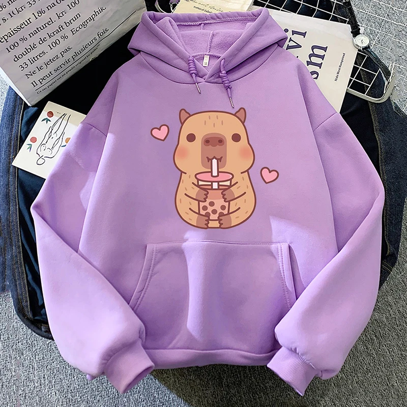 

Capybara Drink Bubble Tea Hoodie Kawaii Animal Cartoon Graphic Sweatshirt Kids Clothes Girl Long Sleeve Hooded Boys Top Harajuku