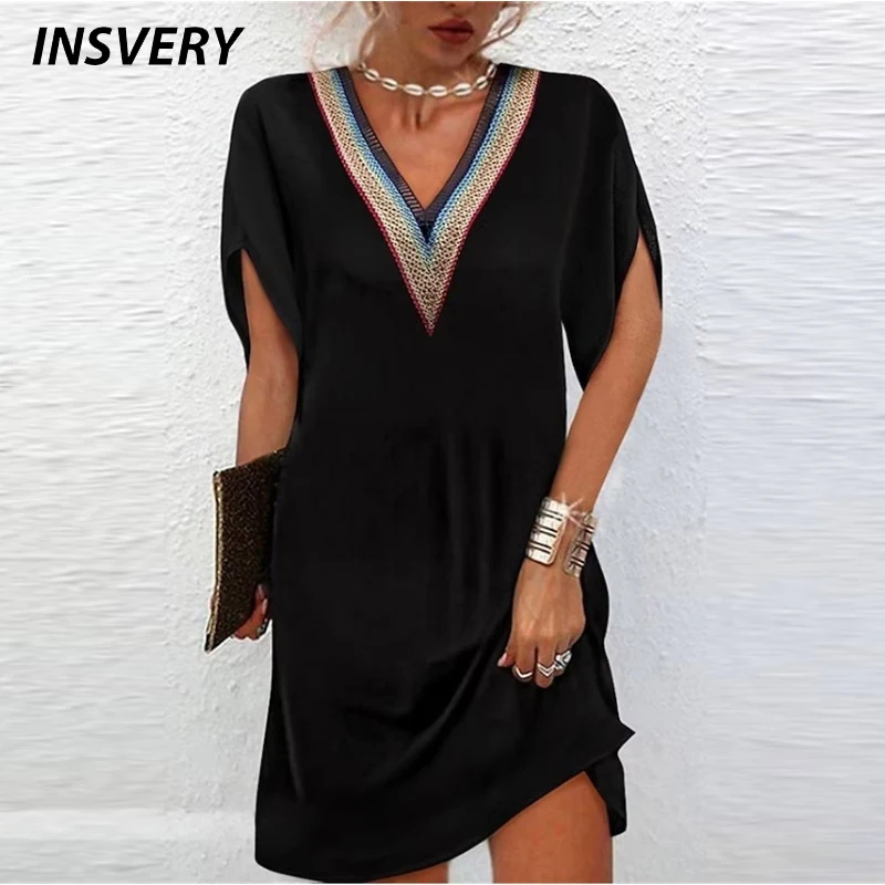 Summer Casual Women Dress V Neck Short Sleeve Patchwork Design Loose Party Dresses For Women Fashion Mini Dress
Summer Casual Women Dress V Neck Short Sleeve Patchwork Design Loose Party Dresses For Women Fashion Mini Dress