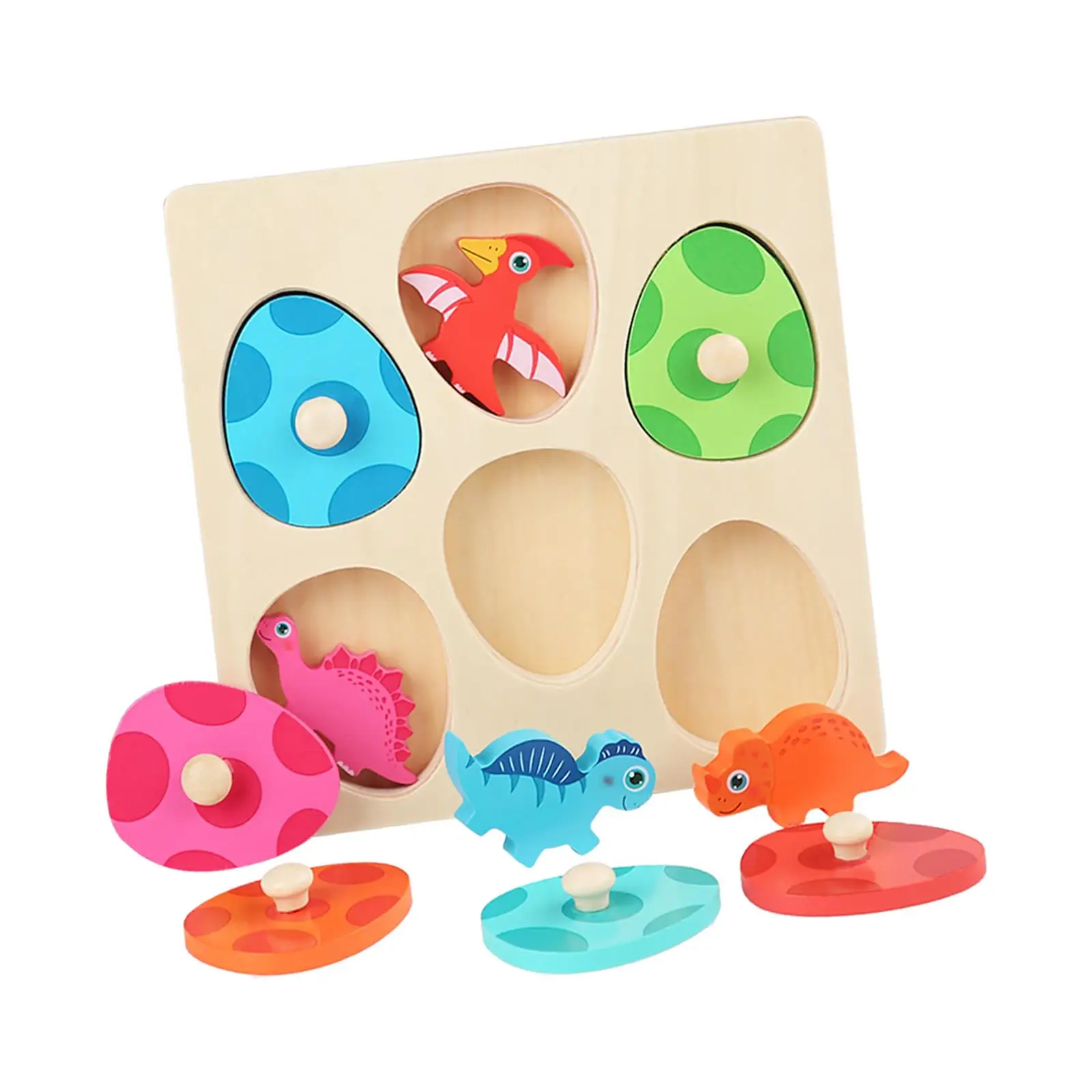 

Wooden Peg Puzzles Dinosaur Egg Kids Toy Dinosaurs Wooden Puzzle for Ages 1 2 3 Boy and Girls Baby Preschool Birthday Gifts