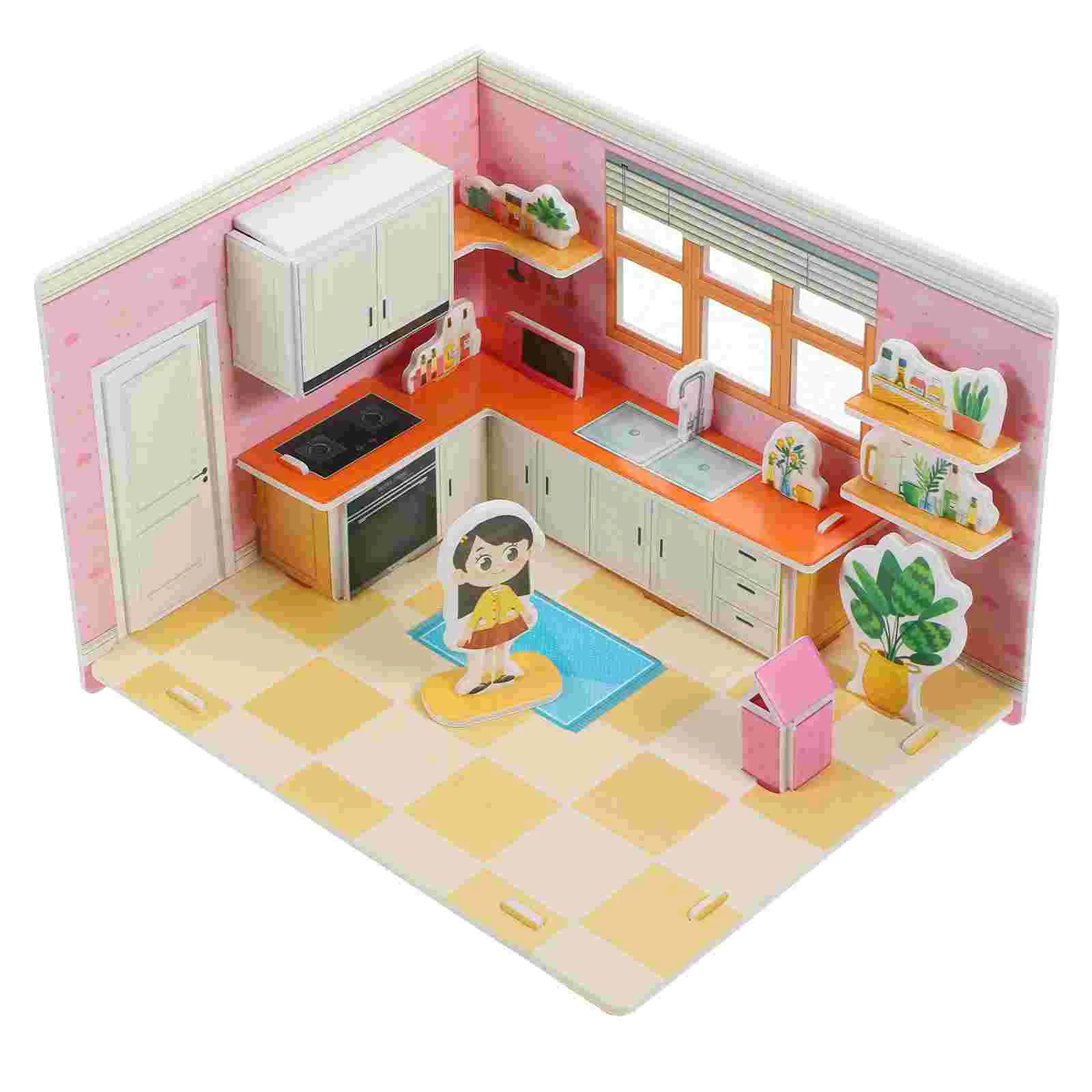 

Необработанная маленькая кухонная модель, бумажная 3D Сборка, миниатюрные игрушки, детские сборные поделки «сделай сам»