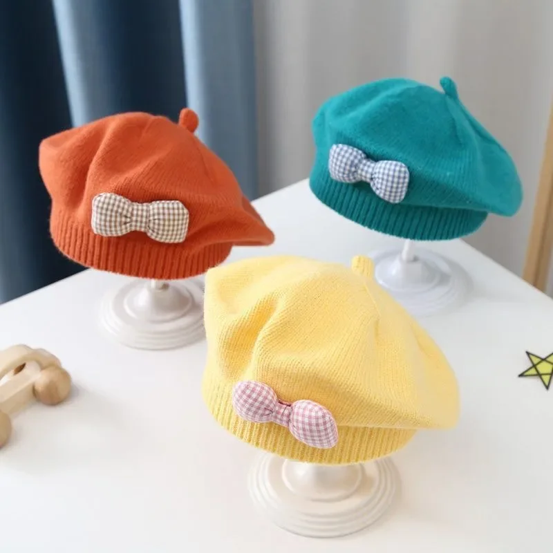 

New Cute Children Beret Baby Girls Fall Winter Foreign Style Baby Girls Knitted Yarn Painter Hat Tide