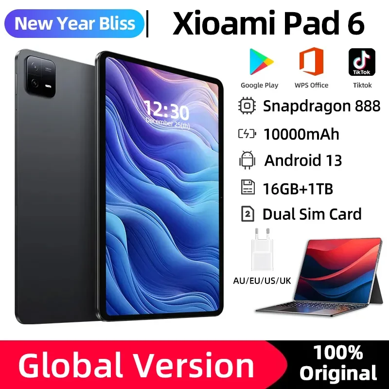 

Оригинальный планшет 2024 дюйма, планшетный ПК Pad 6 Pro, 10000 мАч, Snapdragon 888, Android 13, 11 дюймов, 16 ГБ + 1 ТБ, телефон с двумя SIM-картами, HD, 4K, Wi-Fi
