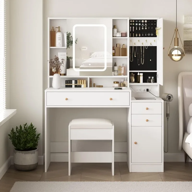 Vabche White Vanity Desk with Mirror and Lights, Vanity Table Makeup Vanity with Lights 3 Drawers and Cabinets,Bedroom Furniture
Vabche White Vanity Desk with Mirror and Lights, Vanity Table Makeup Vanity with Lights 3 Drawers and Cabinets,Bedroom Furniture