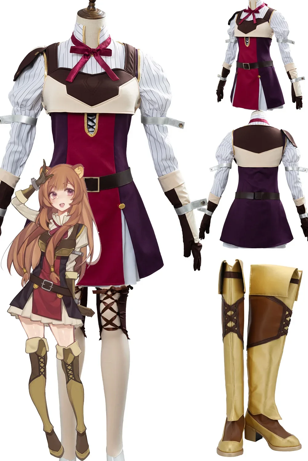 

The Rising of The Shield Hero Raphtalia Cosplay Costume Girls Female Dresses Cloth Boots Shoes Halloween Carnival Party Costumes