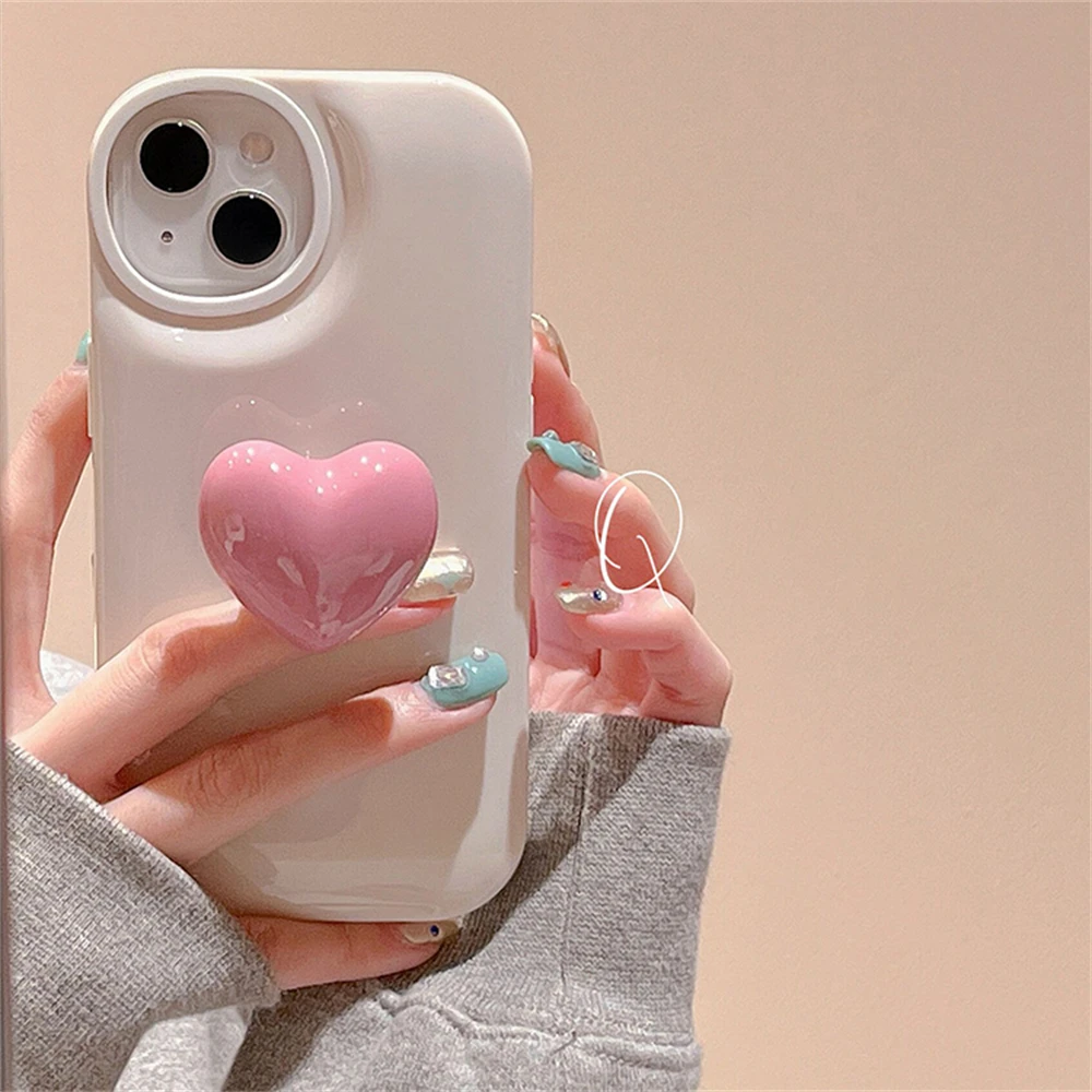 

Ins Cute Love Heart Stand Holder Candy Soap Macaron Glossy Case For iPhone 14 13 12 11 Pro Max X XR Shockproof Soft Cover Funda