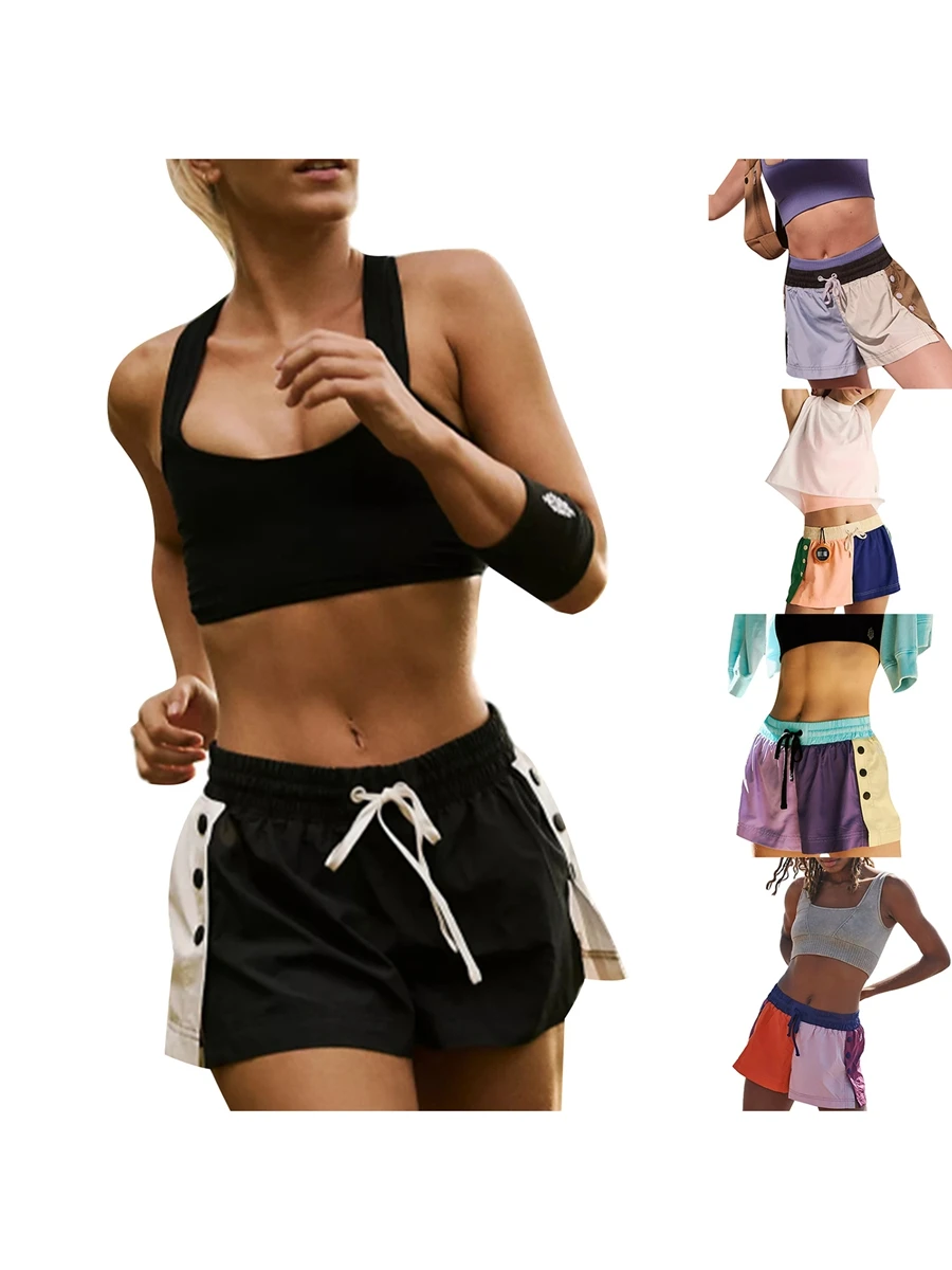

Шорты женские спортивные контрастных цветов, Джоггеры в стиле пэчворк с разрезом, шорты с эластичным поясом