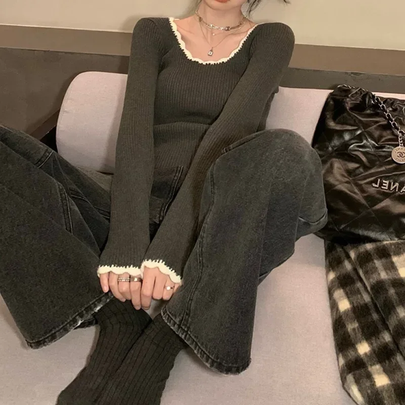 Round Neck Women Knitted Tops Sweaters Solid Casual Full Sleeve Regular Splice Pullovers Slim Fit Thick Autumn Winter 2023
Round Neck Women Knitted Tops Sweaters Solid Casual Full Sleeve Regular Splice Pullovers Slim Fit Thick Autumn Winter 2023