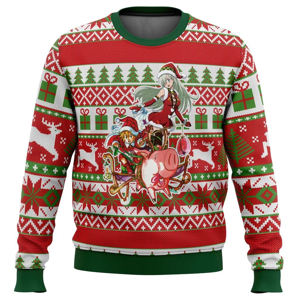 

Мелиодас и Элизабет 7 смертных грехов Уродливый Рождественский свитер подарок пуловер с Санта Клаусом Мужская 3D Толстовка и топ на осень и зиму