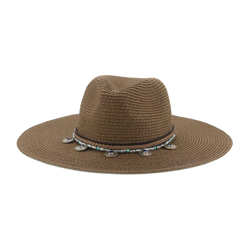 

Sun Hats Women's Hat Big Brim 11cm Solid Khaki Coffee Panamas Beach Sun Protection Belt Men Caps Straw Hat Sombreros De Mujer
