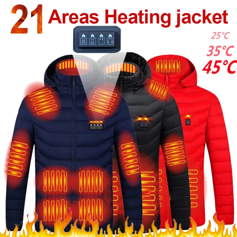 

21 Zone Heated Jacket Men Electric Winter Women's Motorcycle Jacket USB Warm Vest Heating Jacket Heated Hunting vest Coat Ski
