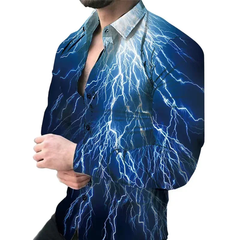 

Мужской костюм с отложным воротником, рубашка с длинными рукавами, с молнией, с прозрачными линиями, графика, Повседневная Уличная винтажная Мужская одежда, модель 2023 года