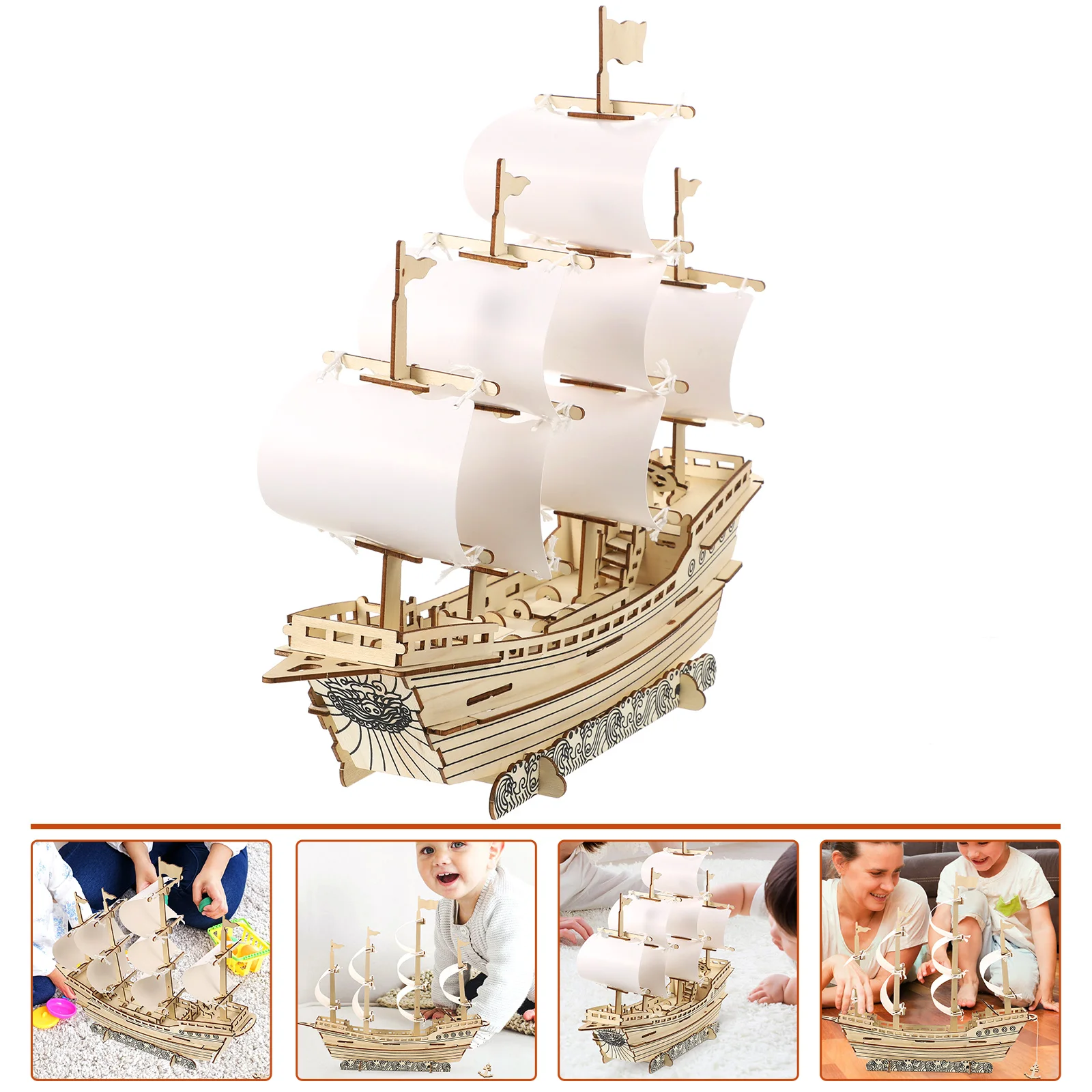 

3D Wooden Ship Jigsaw Toys DIY Sailboat Model Puzzles Assemble Toys Building Kits Sailing Ship Educational Toys For Children