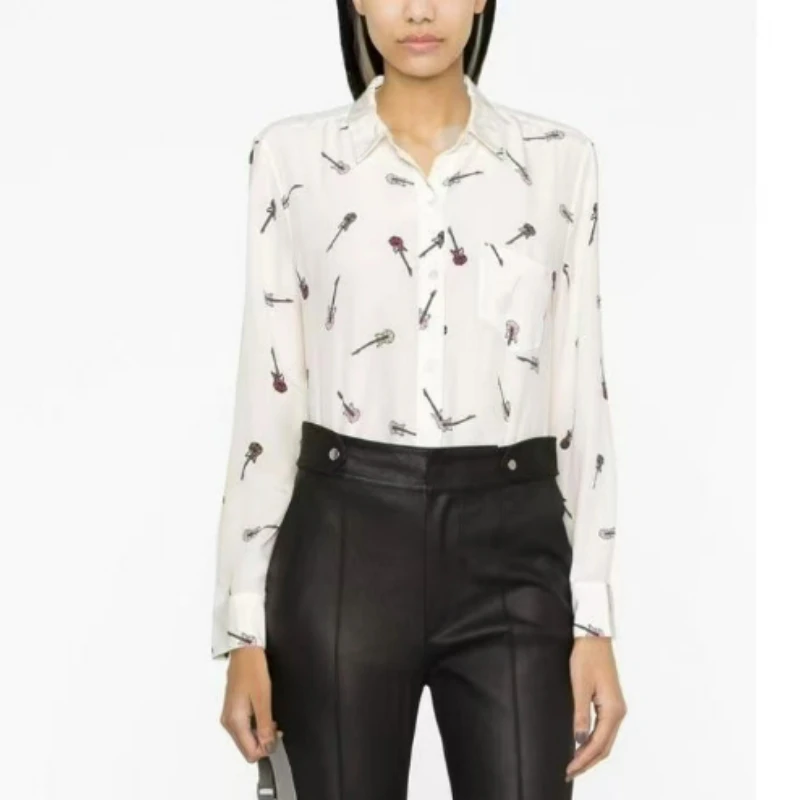2023 Spring/Summer Guitar Print Silk Crepe Chine Casual Women's Long-sleeved Shirt
2023 Spring/Summer Guitar Print Silk Crepe Chine Casual Women's Long-sleeved Shirt