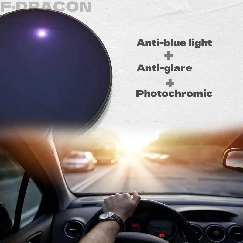 

F·DRACON Anti-blue light+Anti-glare +Photochromic Lens1.56/1.61 Myopia All-weather Safe Driving Optical Prescription Custom Lens