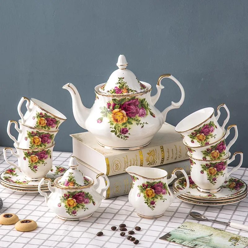 

European style ancient town rose bone porcelain afternoon tea coffee cups and plates are suitable for home gatherings