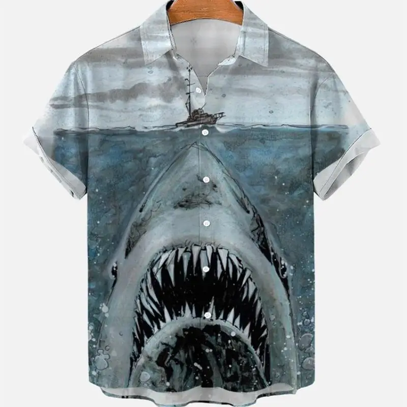 

Men's Ocean Shark Pattern Oversized Hawaiian Shirts Summer Original Fashion Theme Luxury Vintage Dazn Viking Harajuku Clothing