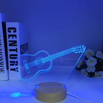 나무 음악 아크릴 테이블 램프 터치 3D 베이스 기타 바이올린 홈 룸 장식 Led 조명 램프, 창의적인 야간 조명, 휴일 선물