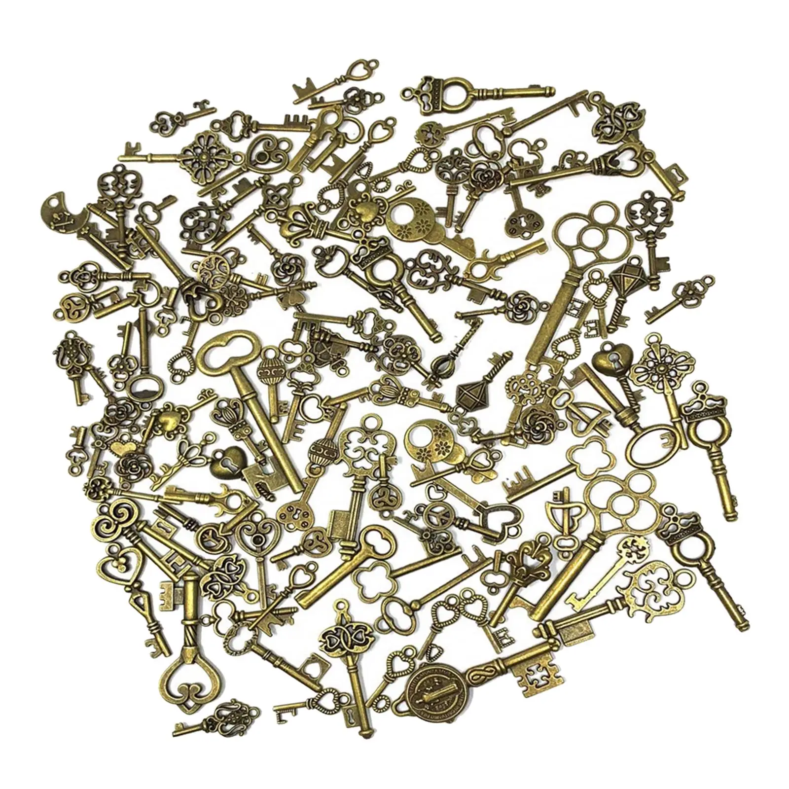 

125Pcs Vintage Style Skeleton Key Set Charms Bronze Zinc Alloy for Scrapbook Decoration Necklace Jewelry Making Craft Projects