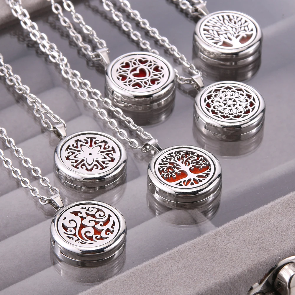 

New Tree Of Life Aromatherapy Necklace Stainless Steel Essential Oil Diffuser Amulet Perfume Locket Pendant Women Jewelry Gift