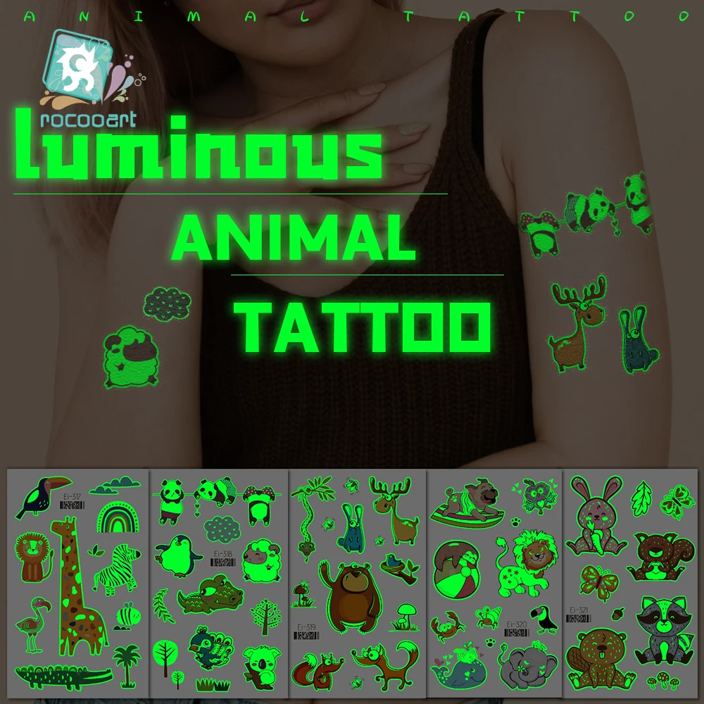 

New Luminous Animals Tattoo Stickers Bear Panda Glowing Temporary Tattoo For Kids Body Art Waterproof Fake Tattoos Children Taty
