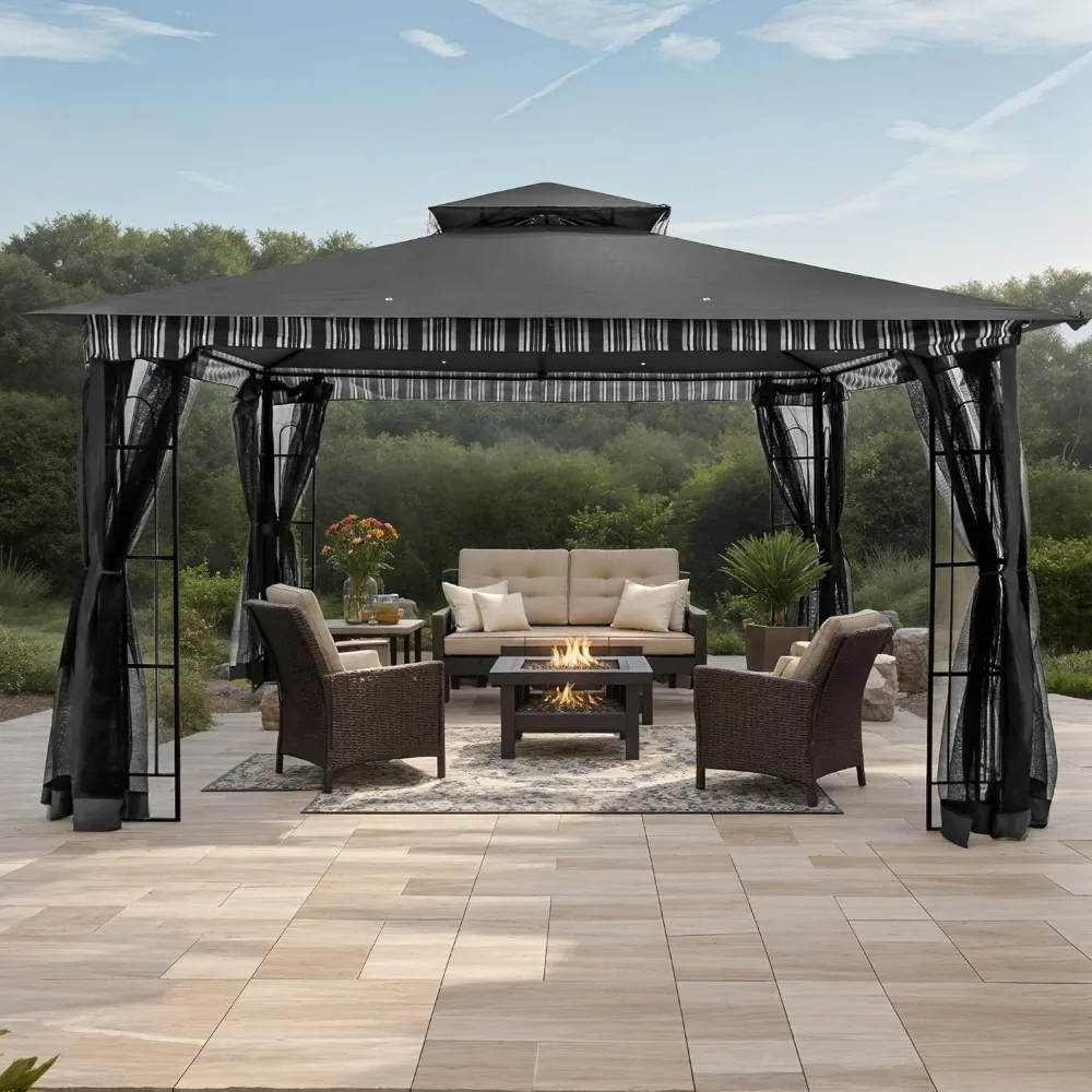 13x11 Ft Gazebo with Netting, Double Roof Canopy Shelter with Corner Frame Shelves for Outdoors, Patio Canopy
13x11 Ft Gazebo with Netting, Double Roof Canopy Shelter with Corner Frame Shelves for Outdoors, Patio Canopy