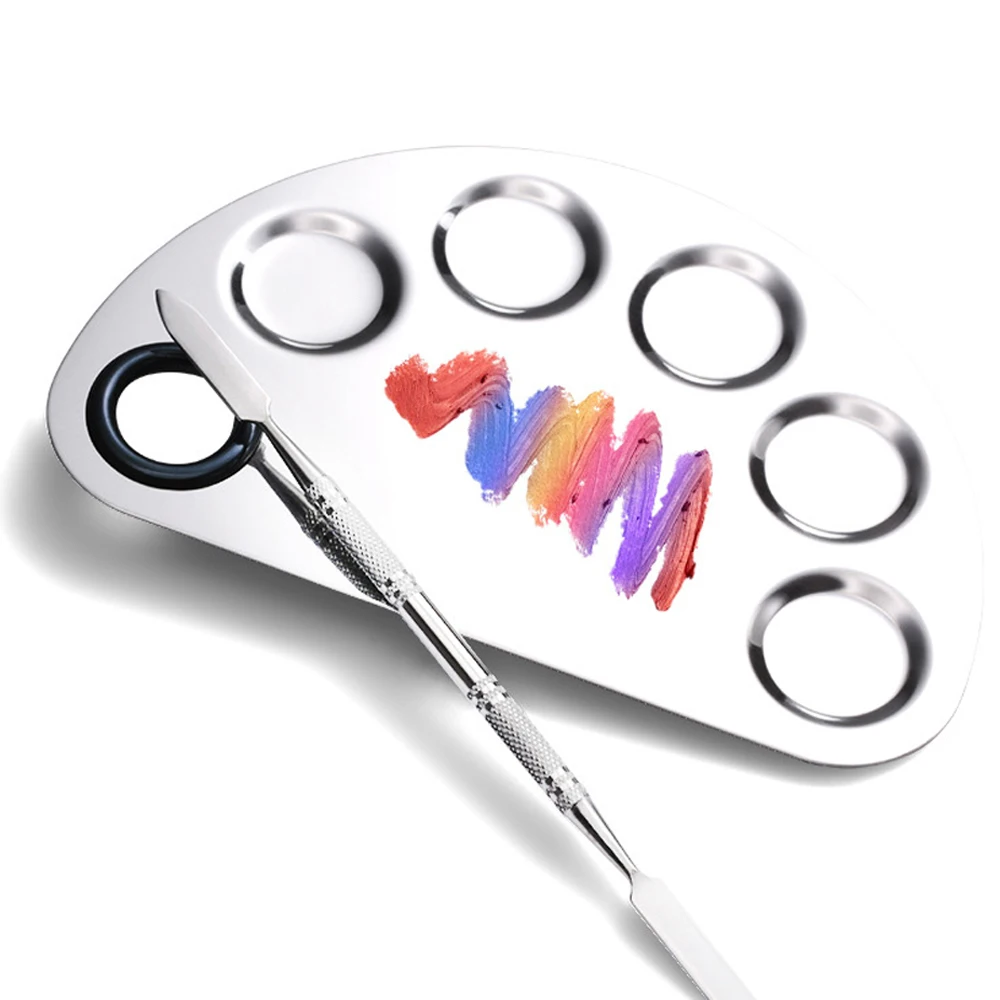 

Stainless Steel Nail Gel Polish Paint Palette Tray Mixing Rod Spatula Set For Nail Makeup Cosmetic Watercolor Oil Painting Tray
