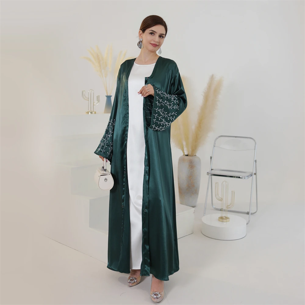 

Women Beading Abayas Dubai Turkey Kaftan Muslim Kimono Cardigan Islamic Belted Jalabiya Ramadan Eid Open Abaya Dress Caftan Robe