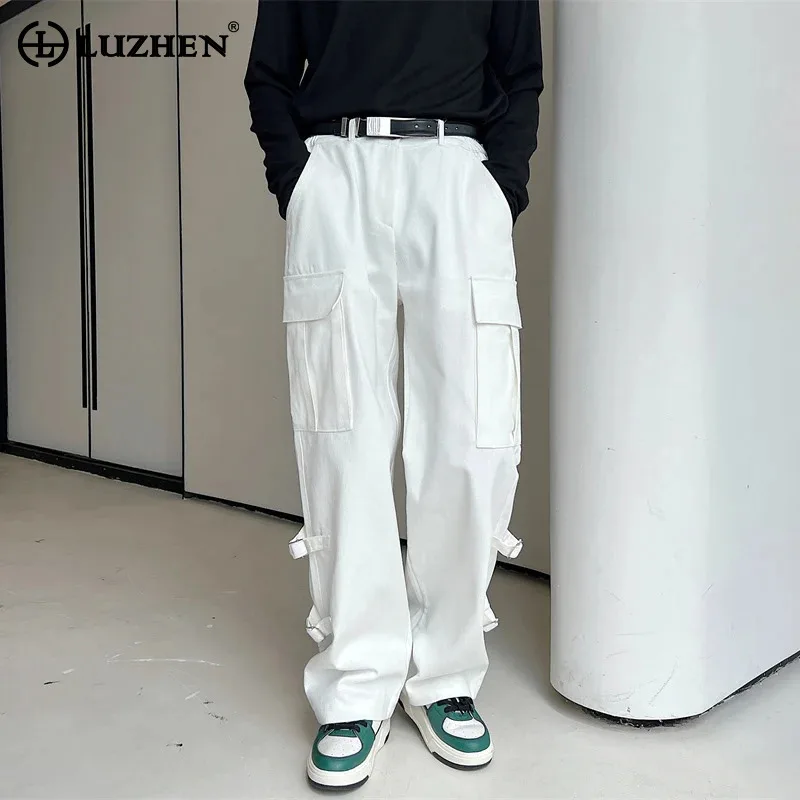 

Брюки-карго LUZHEN LZ3110 мужские с множеством карманов, Модные свободные прямые штаны в стиле пэчворк, с широкими штанинами, 2024