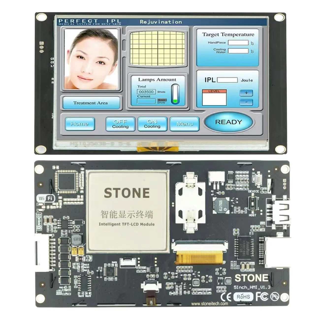 

5 Inch HMI Graphic Touch Screen with Controller + Program + UART Serial Interface for Industrial Equipment C5