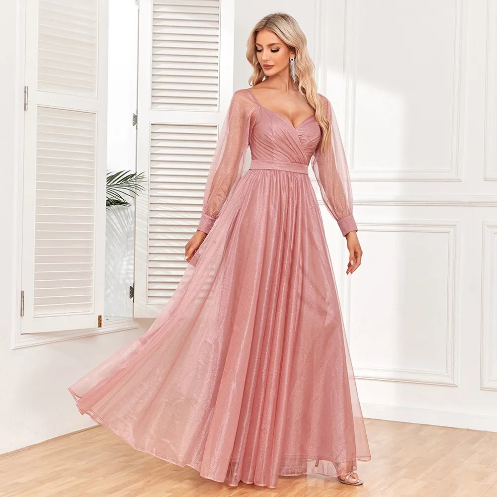 

Dusty Rose A-Line Long Sleeves Ball Dress Sexy Sequin Dress Wrap V Neck Ruched Bodycon Spaghetti Straps Cocktail Party Dresses