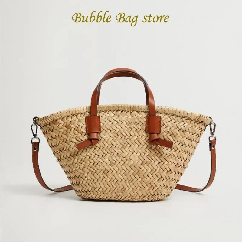 

Casual Wicker Woven Basket Bags Rattan Women Handbags Summer Beach Straw Large Capacity Tote Big Shoulder Crossbody Bag 2024