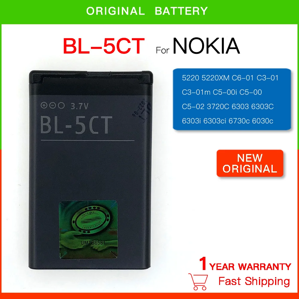 

Rechargeable Battery 1050mAh 3.7V BL-5CT BL 5CT BL5CT Battery for Nokia 5220XM/6303C/6730C/C3-01 C5-00/C5-02 C6-01 3720 batteria