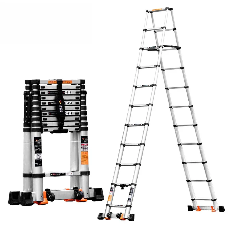 

for 2.9M Thickened aluminum alloy household telescopic ladder folding portable herringbone ladder engineering lift stairs